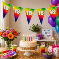 Vlaggenlijn regenboog folie 18 jaar - 6m