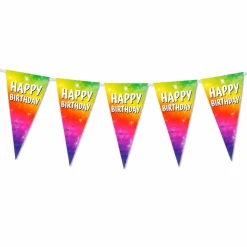 Vlaggenlijn regenboog folie Happy Birthday - 6m