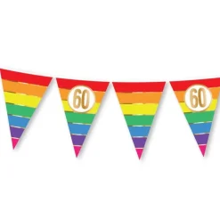 Vlaggenlijn regenboog goud 60 jaar - 5m (15 vlaggen)