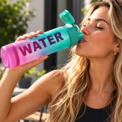 Waterfles met silliconen ring groen/roze