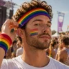 Zweetbandjes hoofd en pols regenboog - 3 stuks